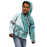 Samoa Siapo Elegant Kid Hoodie Hibiscus Teal Motifs - Polynesian Pride
