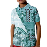 Samoa Siapo Elegant Kid Polo Shirt Hibiscus Teal Motifs - Polynesian Pride