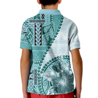 Samoa Siapo Elegant Kid Polo Shirt Hibiscus Teal Motifs - Polynesian Pride