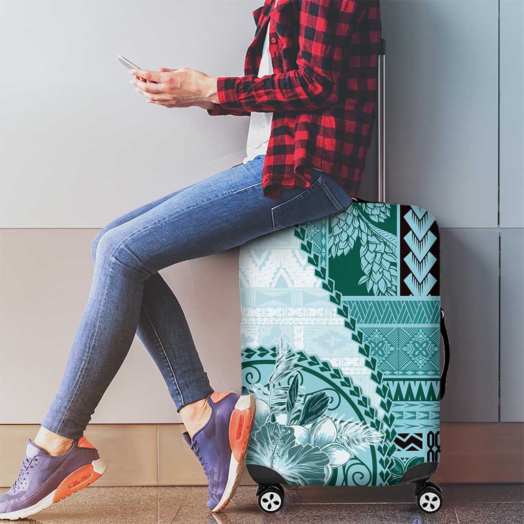 Samoa Siapo Elegant Luggage Cover Hibiscus Teal Motifs - Polynesian Pride