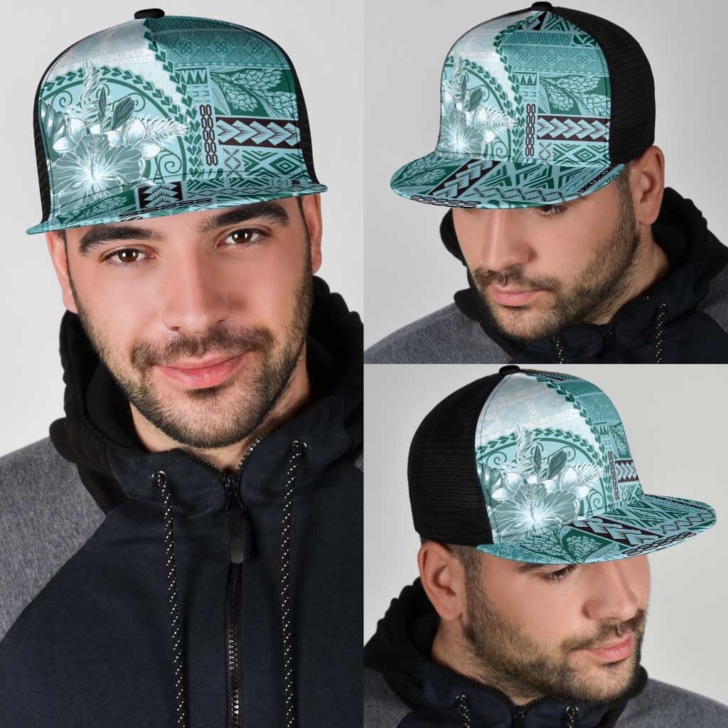 Samoa Siapo Elegant Mesh Trucker Cap Hibiscus Teal Motifs - Polynesian Pride