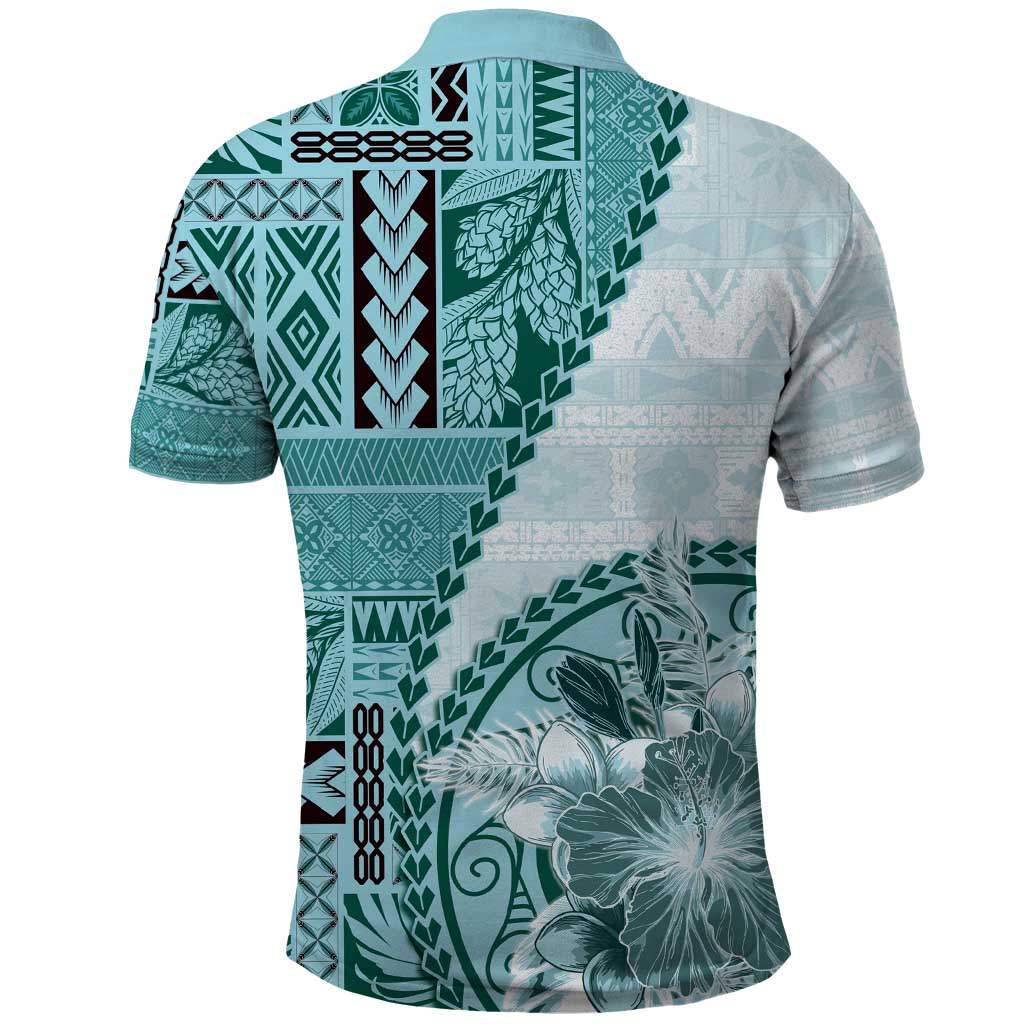 Samoa Siapo Elegant Polo Shirt Hibiscus Teal Motifs - Polynesian Pride