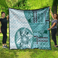 Samoa Siapo Elegant Quilt Hibiscus Teal Motifs - Polynesian Pride