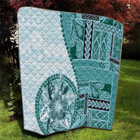 Samoa Siapo Elegant Quilt Hibiscus Teal Motifs - Polynesian Pride