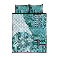 Samoa Siapo Elegant Quilt Bed Set Hibiscus Teal Motifs - Polynesian Pride