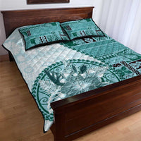 Samoa Siapo Elegant Quilt Bed Set Hibiscus Teal Motifs - Polynesian Pride