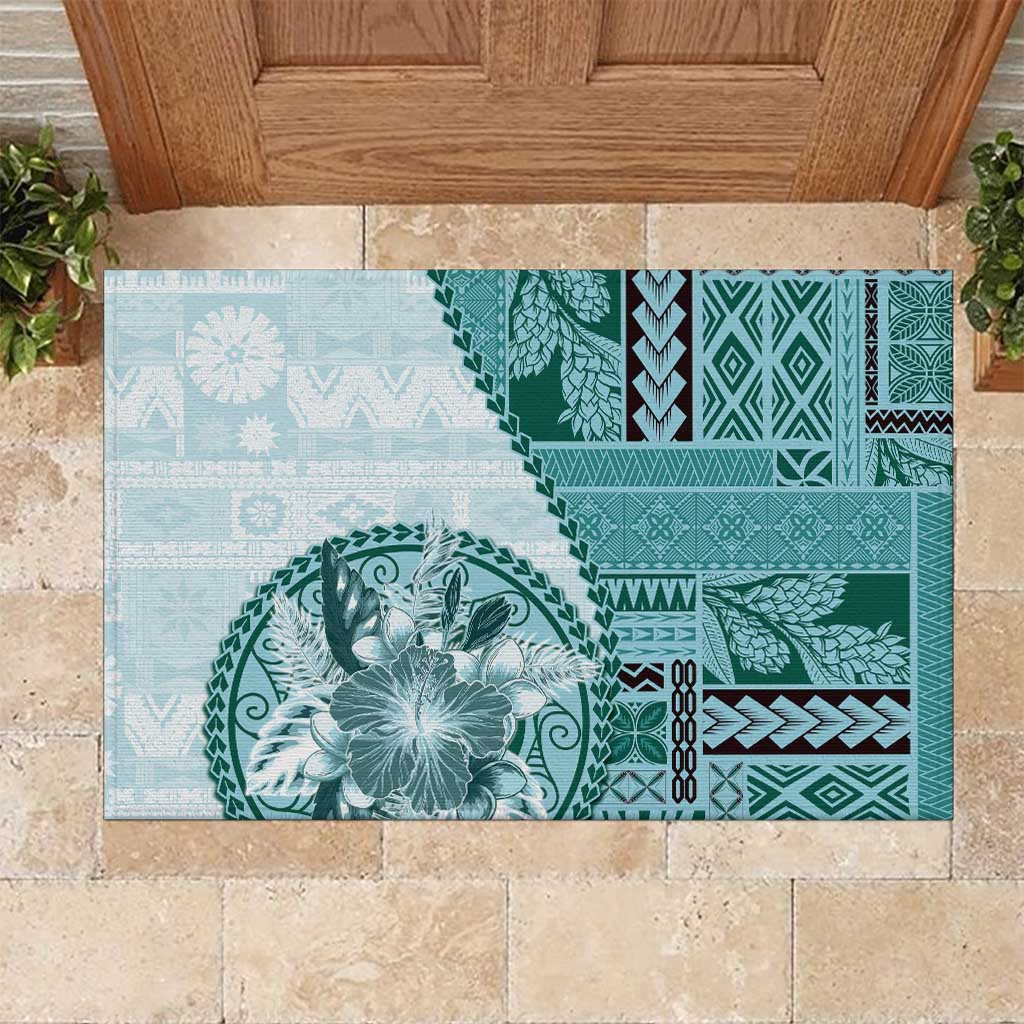 Samoa Siapo Elegant Rubber Doormat Hibiscus Teal Motifs - Polynesian Pride