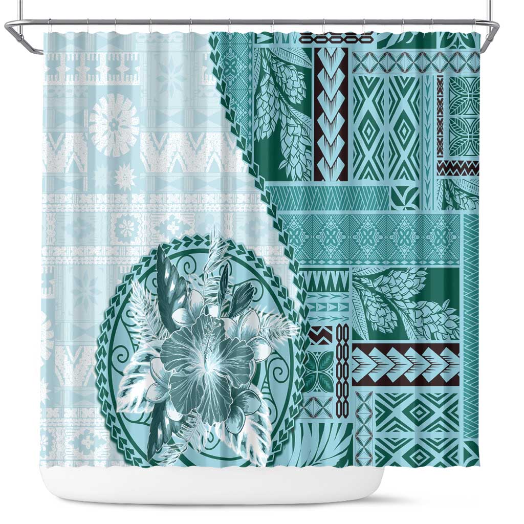 Samoa Siapo Elegant Shower Curtain Hibiscus Teal Motifs - Polynesian Pride