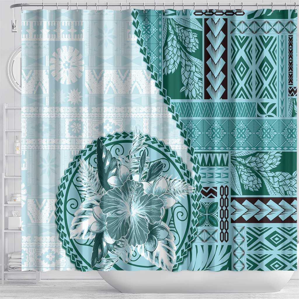 Samoa Siapo Elegant Shower Curtain Hibiscus Teal Motifs - Polynesian Pride