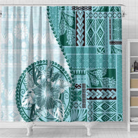 Samoa Siapo Elegant Shower Curtain Hibiscus Teal Motifs - Polynesian Pride