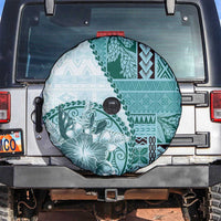 Samoa Siapo Elegant Spare Tire Cover Hibiscus Teal Motifs - Polynesian Pride