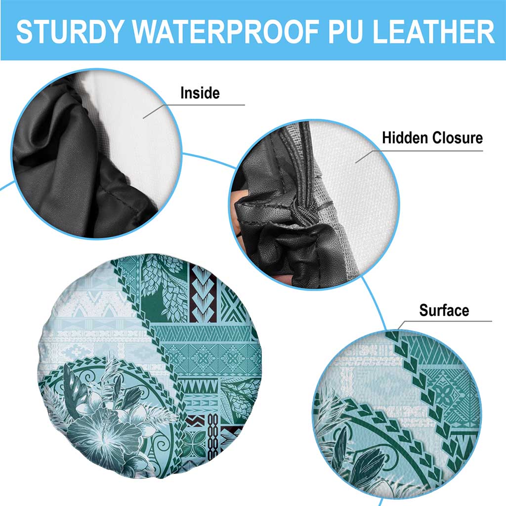 Samoa Siapo Elegant Spare Tire Cover Hibiscus Teal Motifs - Polynesian Pride