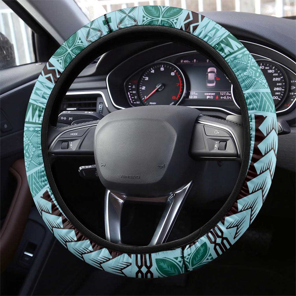 Samoa Siapo Elegant Steering Wheel Cover Hibiscus Teal Motifs - Polynesian Pride