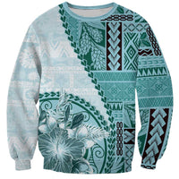 Samoa Siapo Elegant Sweatshirt Hibiscus Teal Motifs - Polynesian Pride