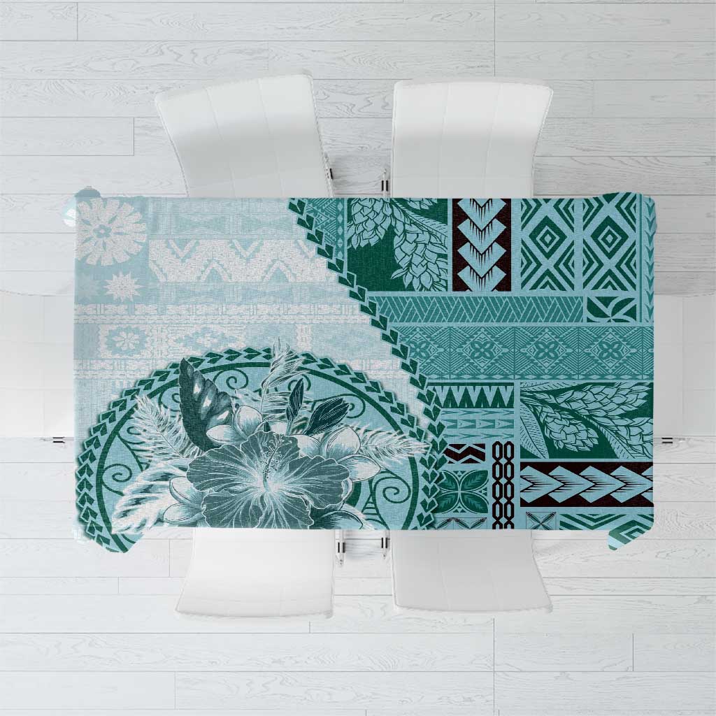 Samoa Siapo Elegant Tablecloth Hibiscus Teal Motifs - Polynesian Pride