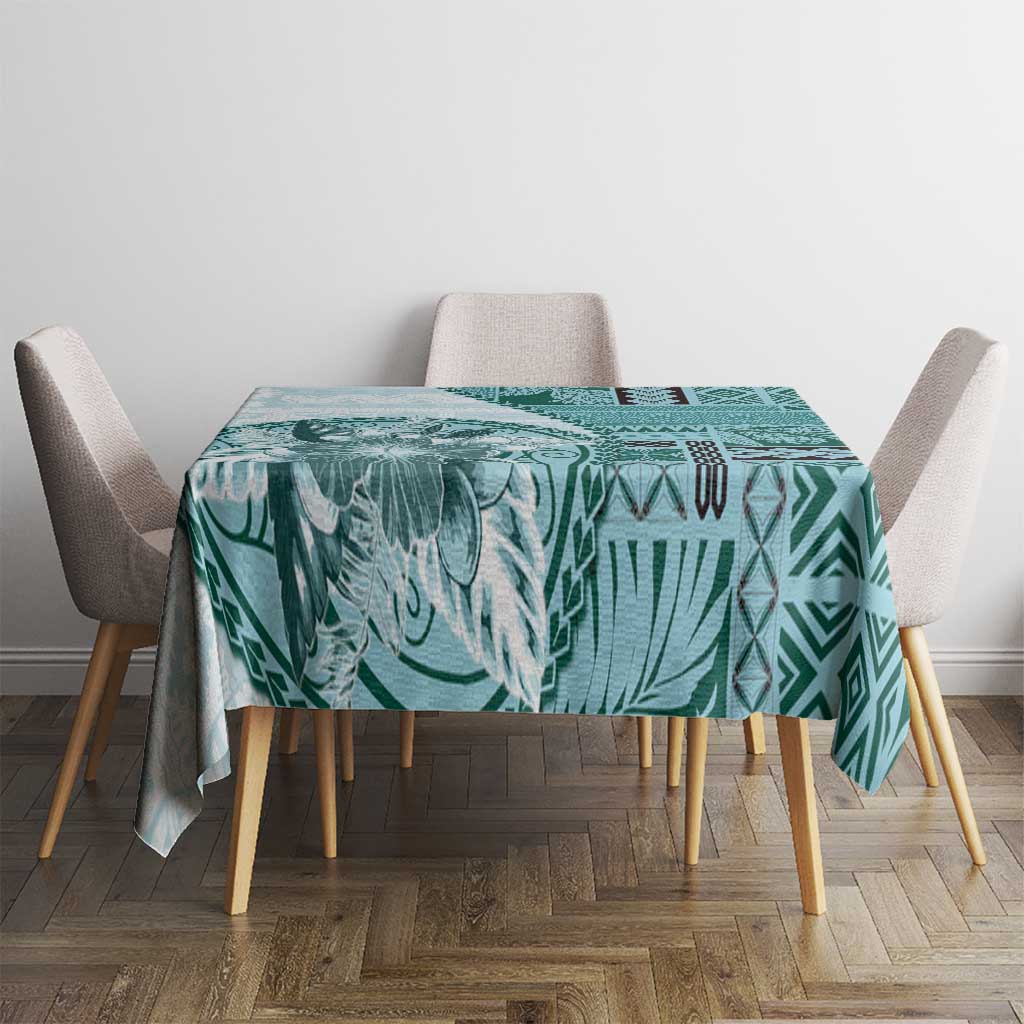 Samoa Siapo Elegant Tablecloth Hibiscus Teal Motifs - Polynesian Pride