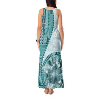 Samoa Siapo Elegant Tank Maxi Dress Hibiscus Teal Motifs - Polynesian Pride