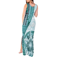 Samoa Siapo Elegant Tank Maxi Dress Hibiscus Teal Motifs - Polynesian Pride