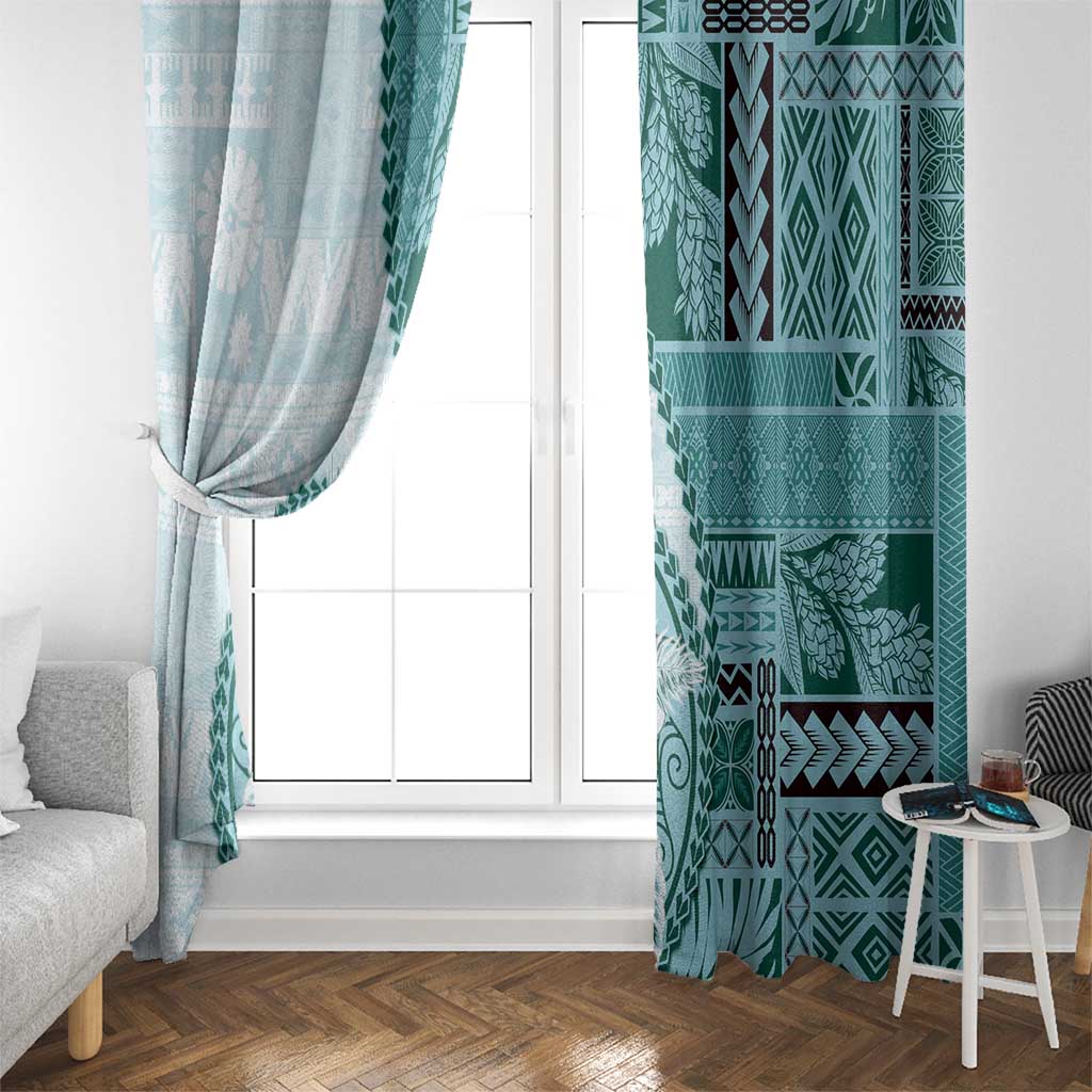 Samoa Siapo Elegant Window Curtain Hibiscus Teal Motifs - Polynesian Pride