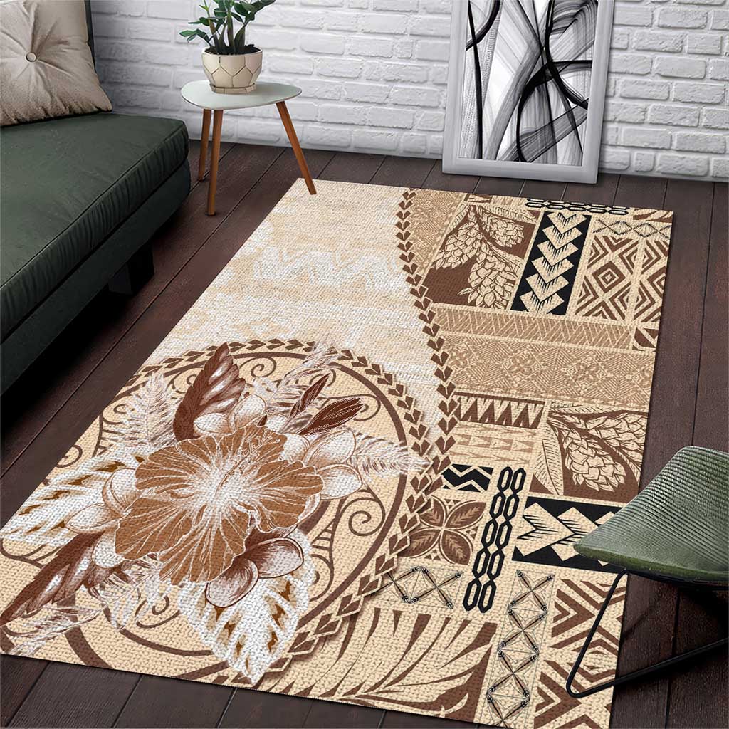 Samoa Siapo Elegant Area Rug Hibiscus Beige Motifs LT05 Beige - Polynesian Pride