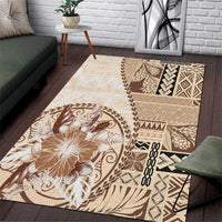 Samoa Siapo Elegant Area Rug Hibiscus Beige Motifs LT05 Beige - Polynesian Pride