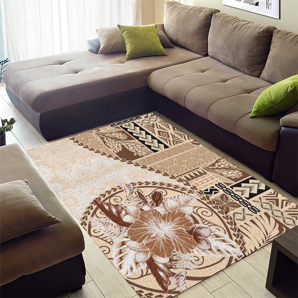 Samoa Siapo Elegant Area Rug Hibiscus Beige Motifs LT05 - Polynesian Pride