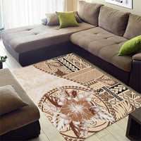 Samoa Siapo Elegant Area Rug Hibiscus Beige Motifs LT05 - Polynesian Pride