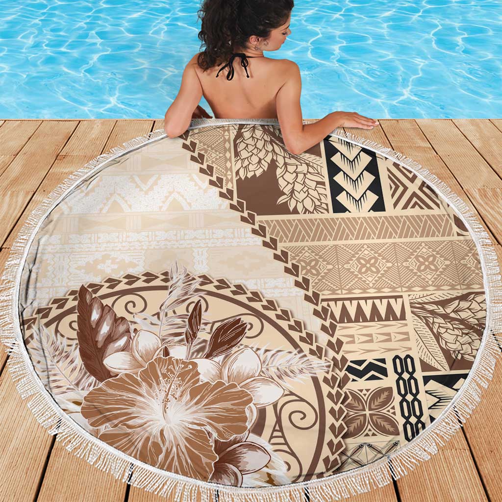 Samoa Siapo Elegant Beach Blanket Hibiscus Beige Motifs - Polynesian Pride