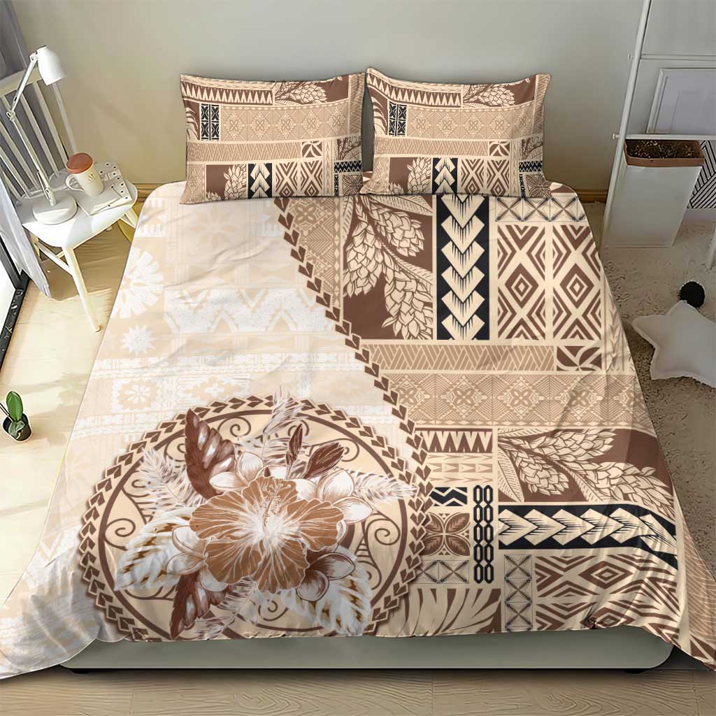 Samoa Siapo Elegant Bedding Set Hibiscus Beige Motifs - Polynesian Pride