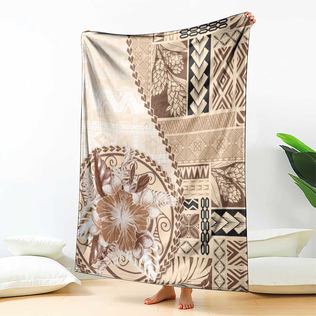 Samoa Siapo Elegant Blanket Hibiscus Beige Motifs - Polynesian Pride