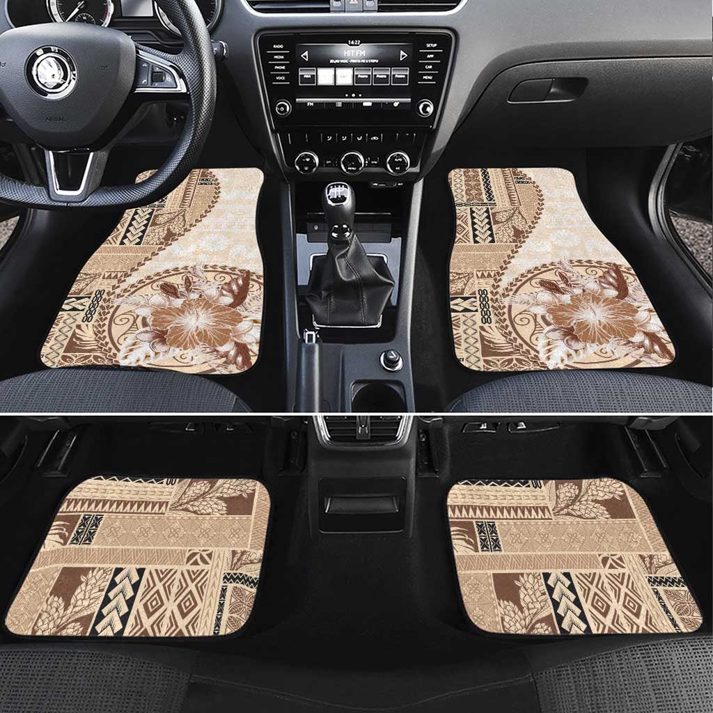 Samoa Siapo Elegant Car Mats Hibiscus Beige Motifs LT05 Set 4pcs Beige - Polynesian Pride