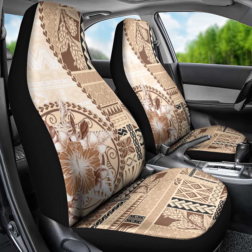 Samoa Siapo Elegant Car Seat Cover Hibiscus Beige Motifs - Polynesian Pride
