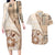 Samoa Siapo Elegant Couples Matching Long Sleeve Bodycon Dress and Hawaiian Shirt Hibiscus Beige Motifs - Polynesian Pride