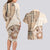 Samoa Siapo Elegant Couples Matching Long Sleeve Bodycon Dress and Hawaiian Shirt Hibiscus Beige Motifs - Polynesian Pride