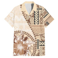Samoa Siapo Elegant Family Matching Long Sleeve Bodycon Dress and Hawaiian Shirt Hibiscus Beige Motifs - Polynesian Pride