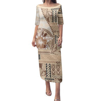 Samoa Siapo Elegant Family Matching Puletasi and Hawaiian Shirt Hibiscus Beige Motifs - Polynesian Pride