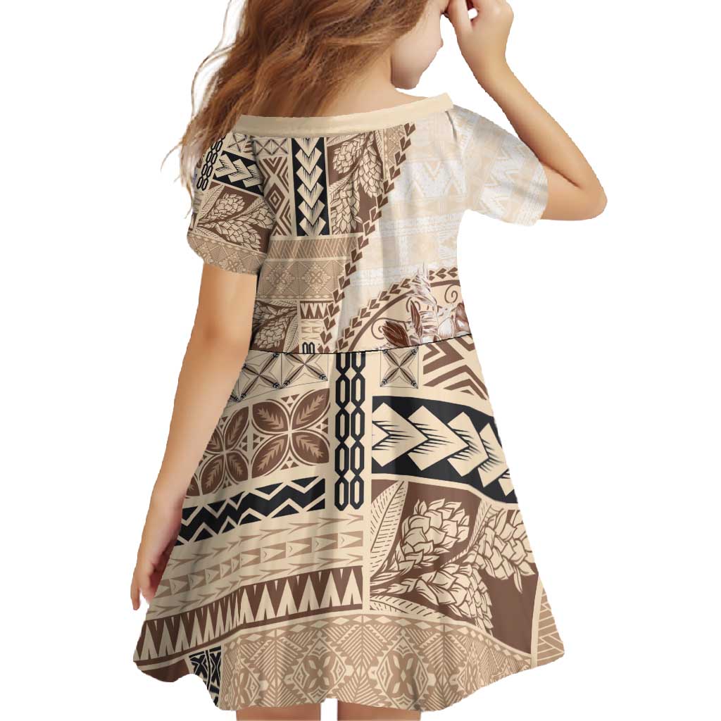 Samoa Siapo Elegant Family Matching Summer Maxi Dress and Hawaiian Shirt Hibiscus Beige Motifs - Polynesian Pride