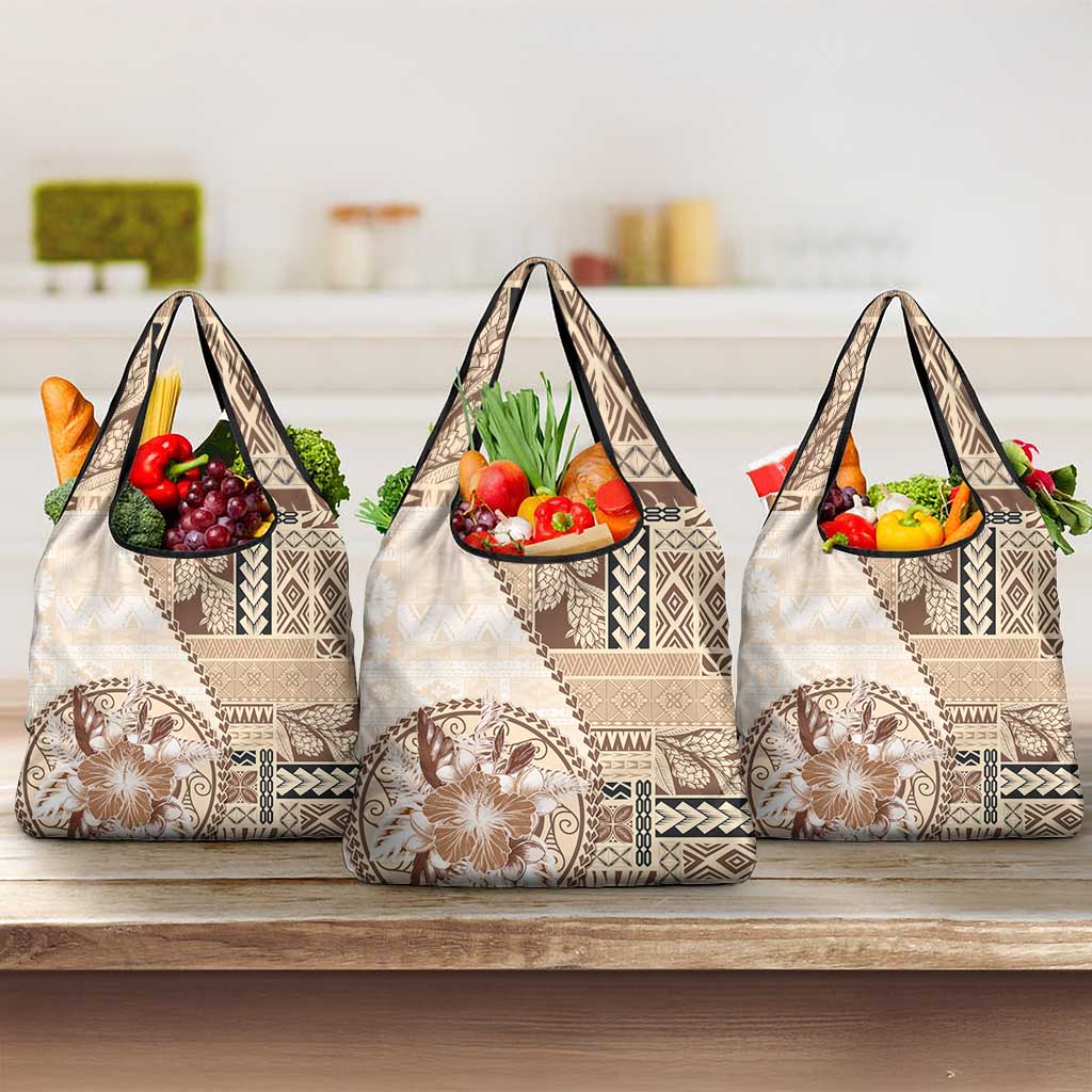 Samoa Siapo Elegant Grocery Bag Hibiscus Beige Motifs - Polynesian Pride