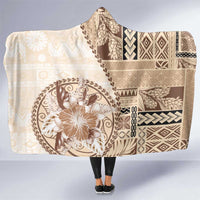 Samoa Siapo Elegant Hooded Blanket Hibiscus Beige Motifs - Polynesian Pride