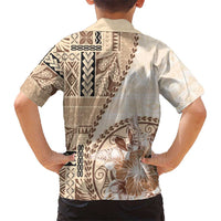 Samoa Siapo Elegant Kid Hawaiian Shirt Hibiscus Beige Motifs - Polynesian Pride