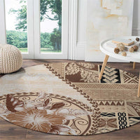 Samoa Siapo Elegant Round Carpet Hibiscus Beige Motifs - Polynesian Pride