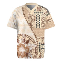 Samoa Siapo Elegant Rugby Jersey Hibiscus Beige Motifs - Polynesian Pride