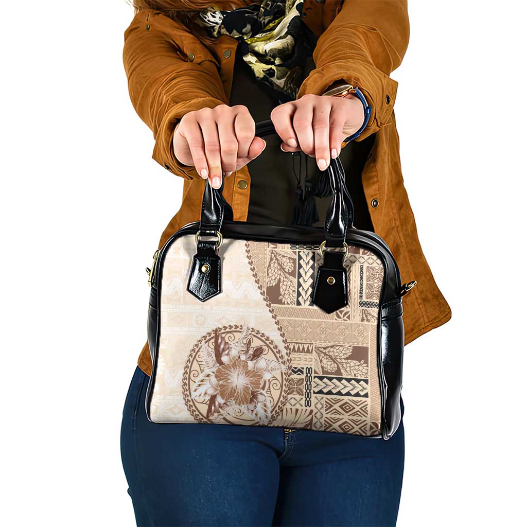 Samoa Siapo Elegant Shoulder Handbag Hibiscus Beige Motifs - Polynesian Pride