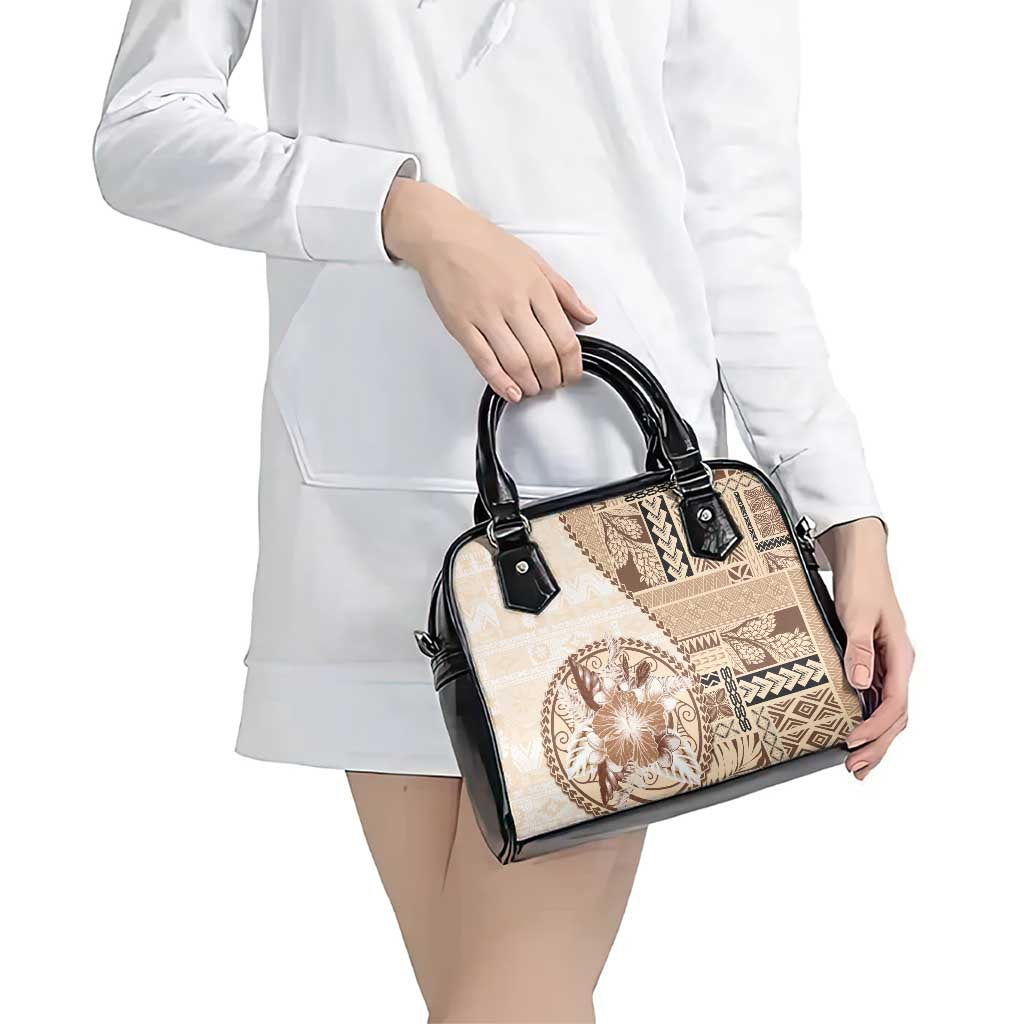 Samoa Siapo Elegant Shoulder Handbag Hibiscus Beige Motifs - Polynesian Pride