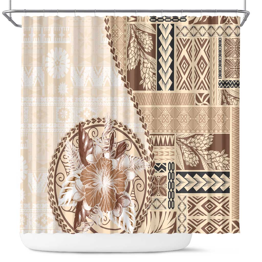 Samoa Siapo Elegant Shower Curtain Hibiscus Beige Motifs - Polynesian Pride