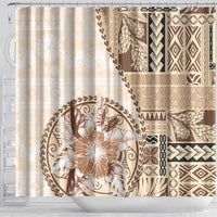 Samoa Siapo Elegant Shower Curtain Hibiscus Beige Motifs - Polynesian Pride