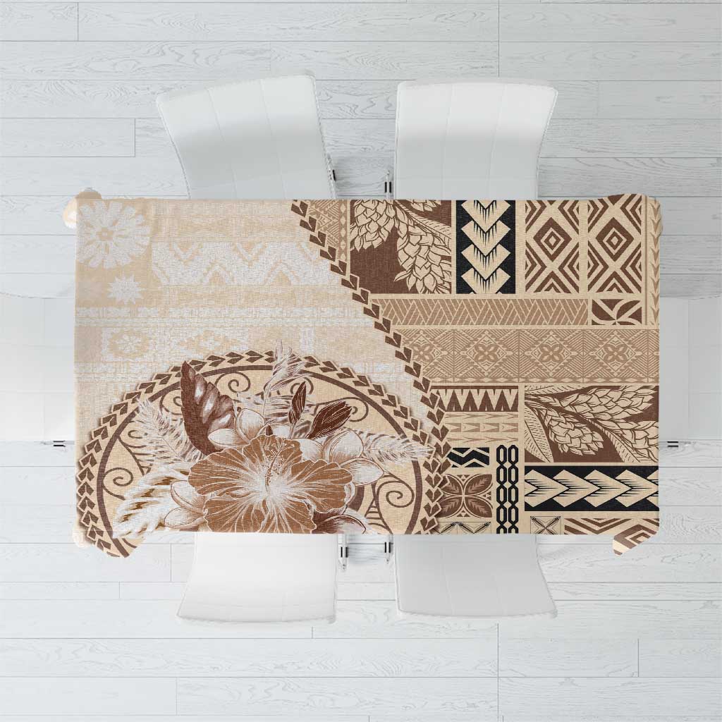Samoa Siapo Elegant Tablecloth Hibiscus Beige Motifs - Polynesian Pride