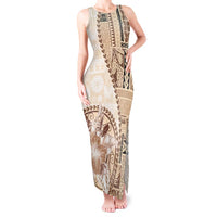Samoa Siapo Elegant Tank Maxi Dress Hibiscus Beige Motifs - Polynesian Pride