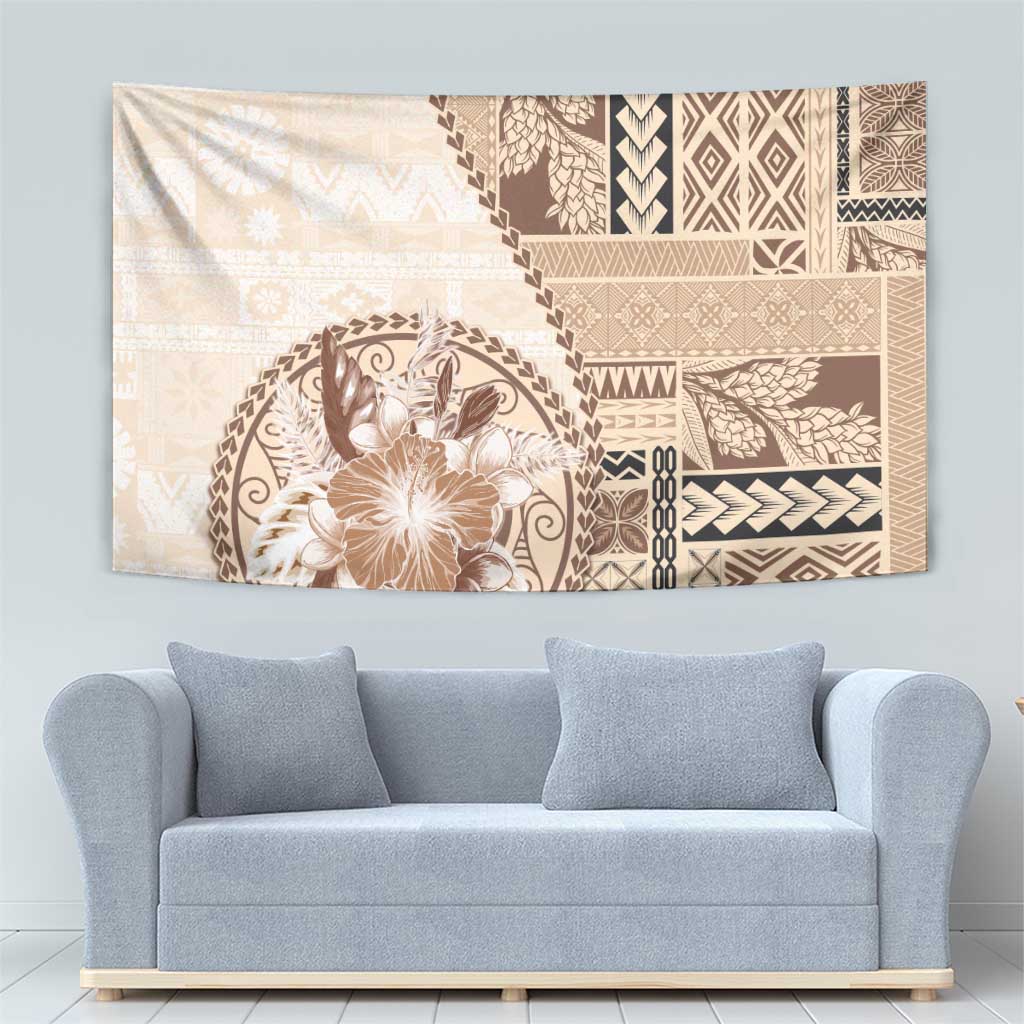 Samoa Siapo Elegant Tapestry Hibiscus Beige Motifs - Polynesian Pride