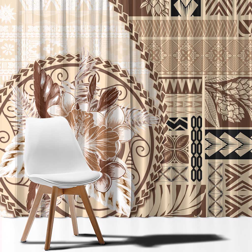 Samoa Siapo Elegant Window Curtain Hibiscus Beige Motifs LT05 - Polynesian Pride